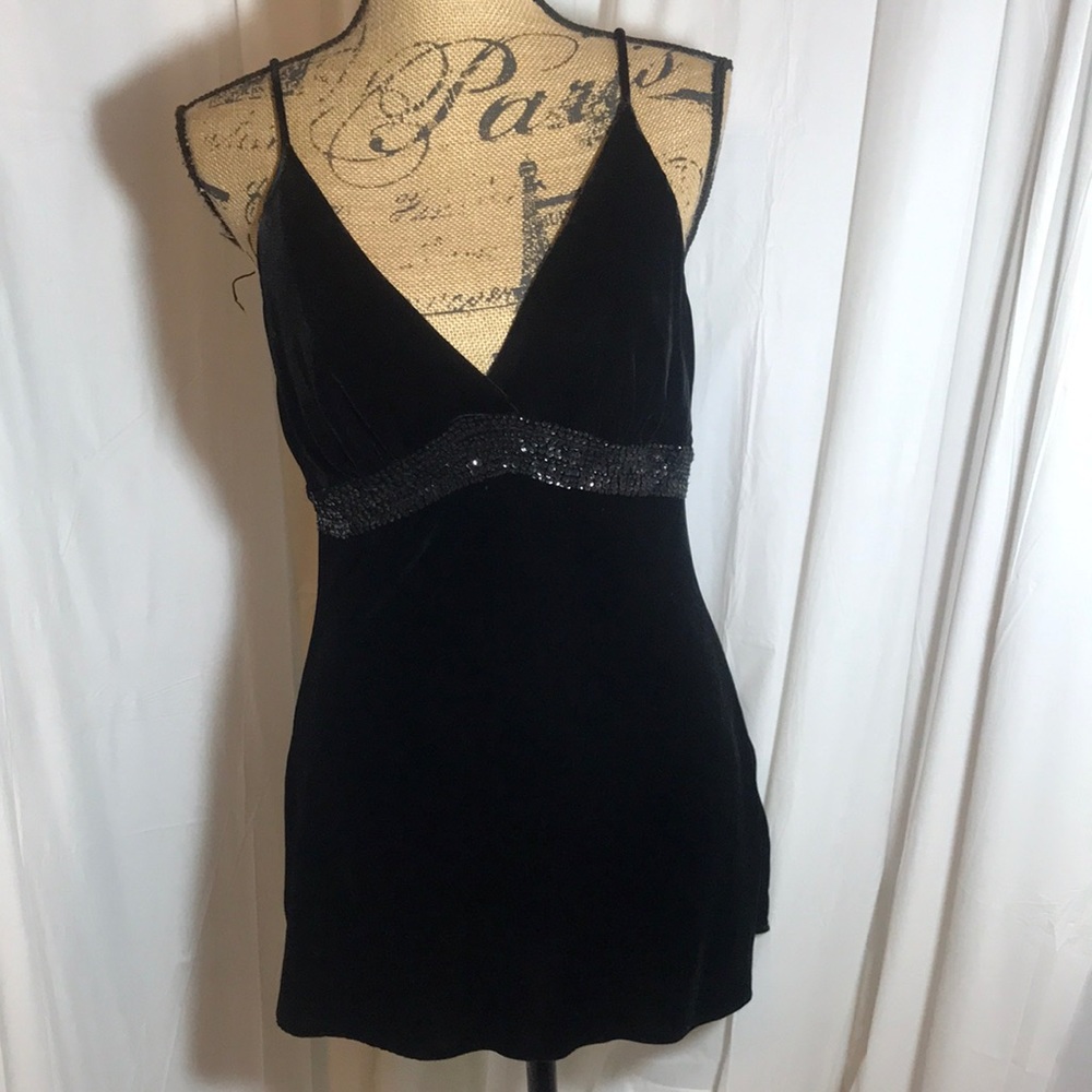 Express Black Sequin Velvet Cami Tank Top Silk M